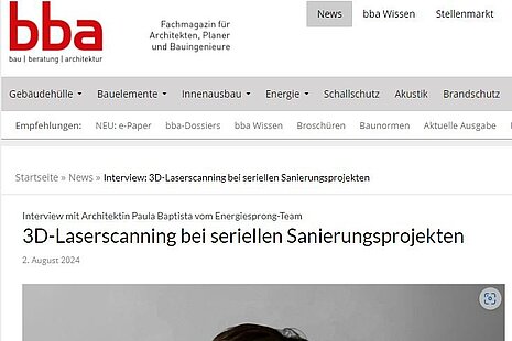 Screenshot vom bba Online-Beitrag: 3D-Laserscanning bei seriellen Sanierungsprojekten