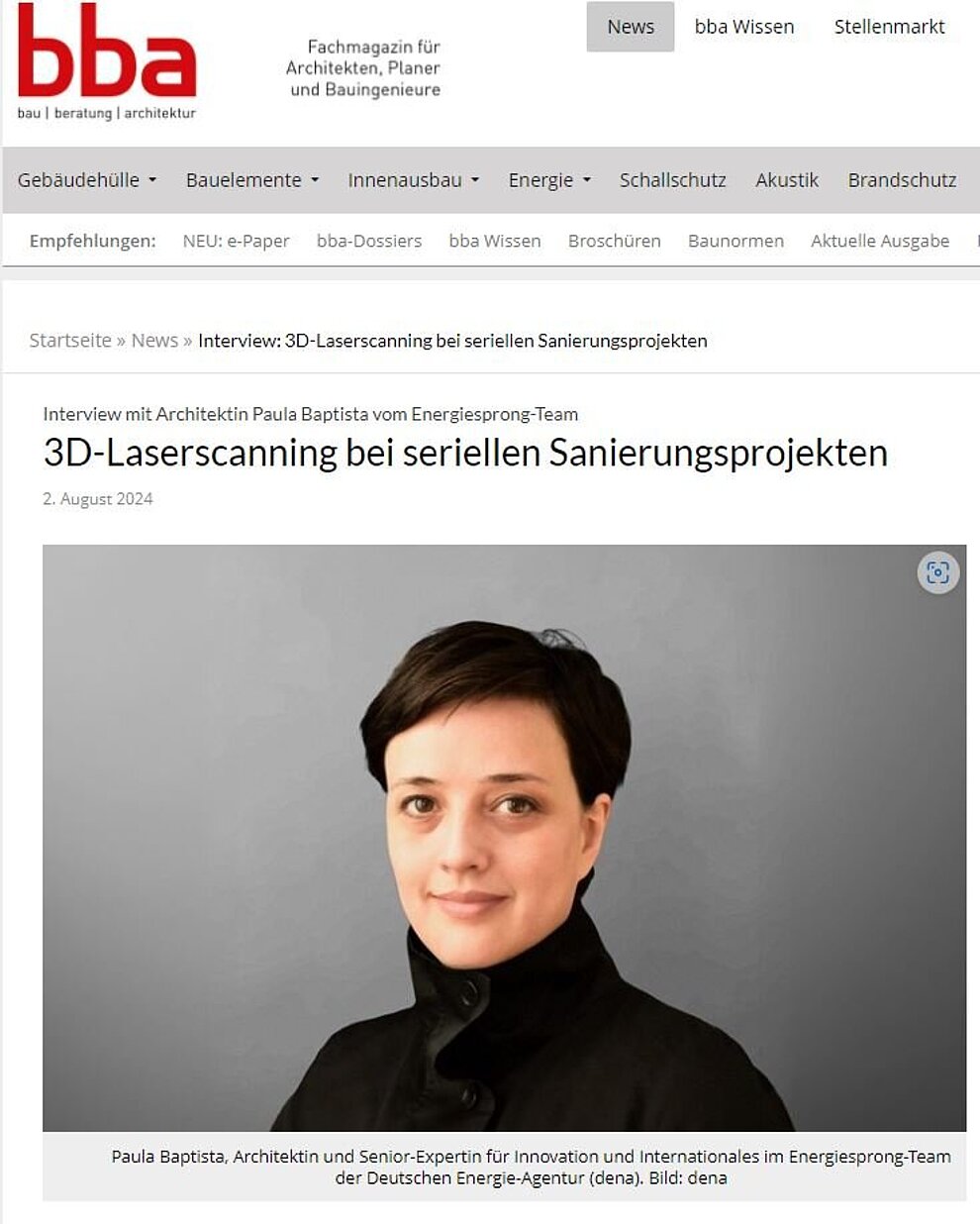 Screenshot vom bba Online-Beitrag: 3D-Laserscanning bei seriellen Sanierungsprojekten