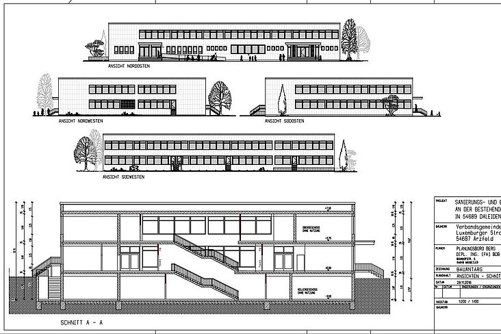 Bestandsplan Ansichten und Schnitt, Grundschule in Daleiden