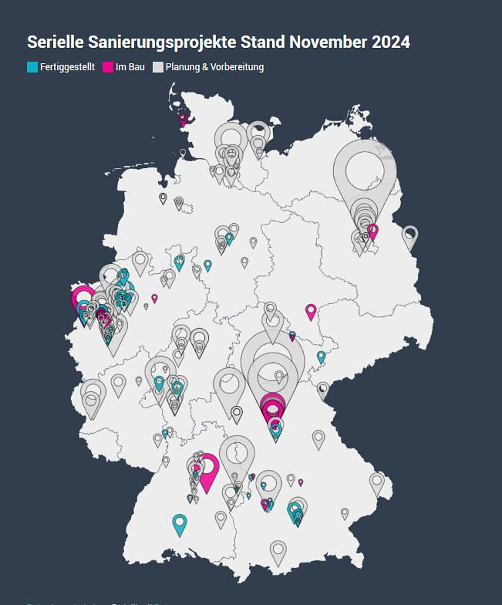 Deutschlandkarte mit seriellen Sanierungsprojekten, Stand November 2024