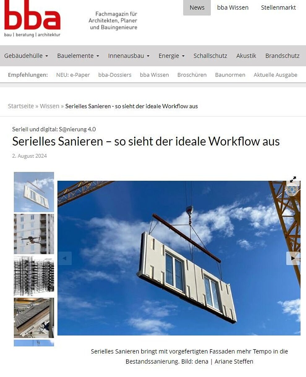 Screenshot vom bba Online-Beitrag: Serielles Sanieren - so sieht der ideale Workflow aus