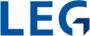 Logo des Unternehmens LEG, blaue Großbuchstaben
